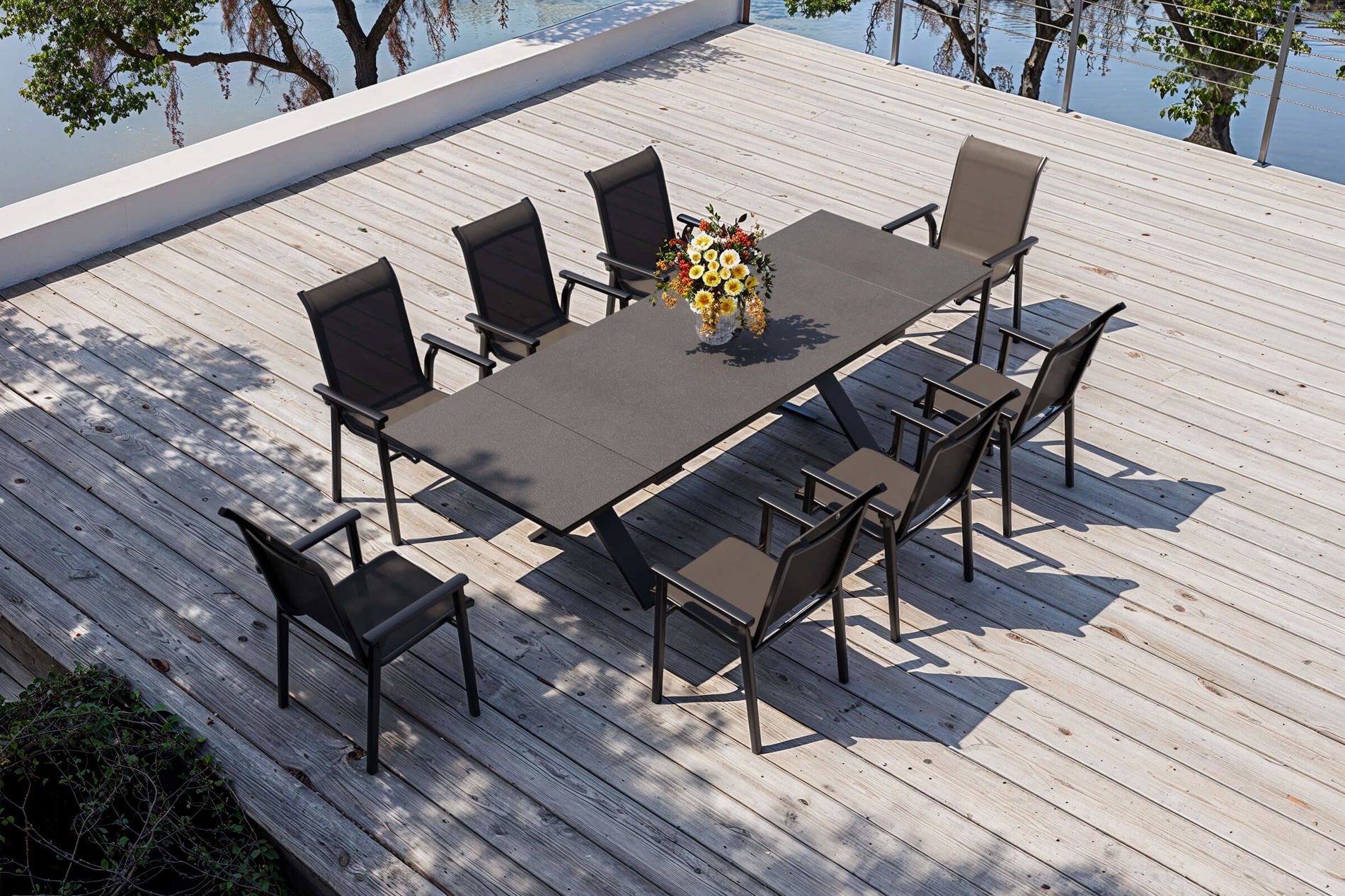 Set da pranzo da giardino KETTLER Modello esclusivo BasicPlus 2026, antracite, Alu/Textilene/Spraystone, tavolo 180/280 x 100 cm, 8 sedie impilabili