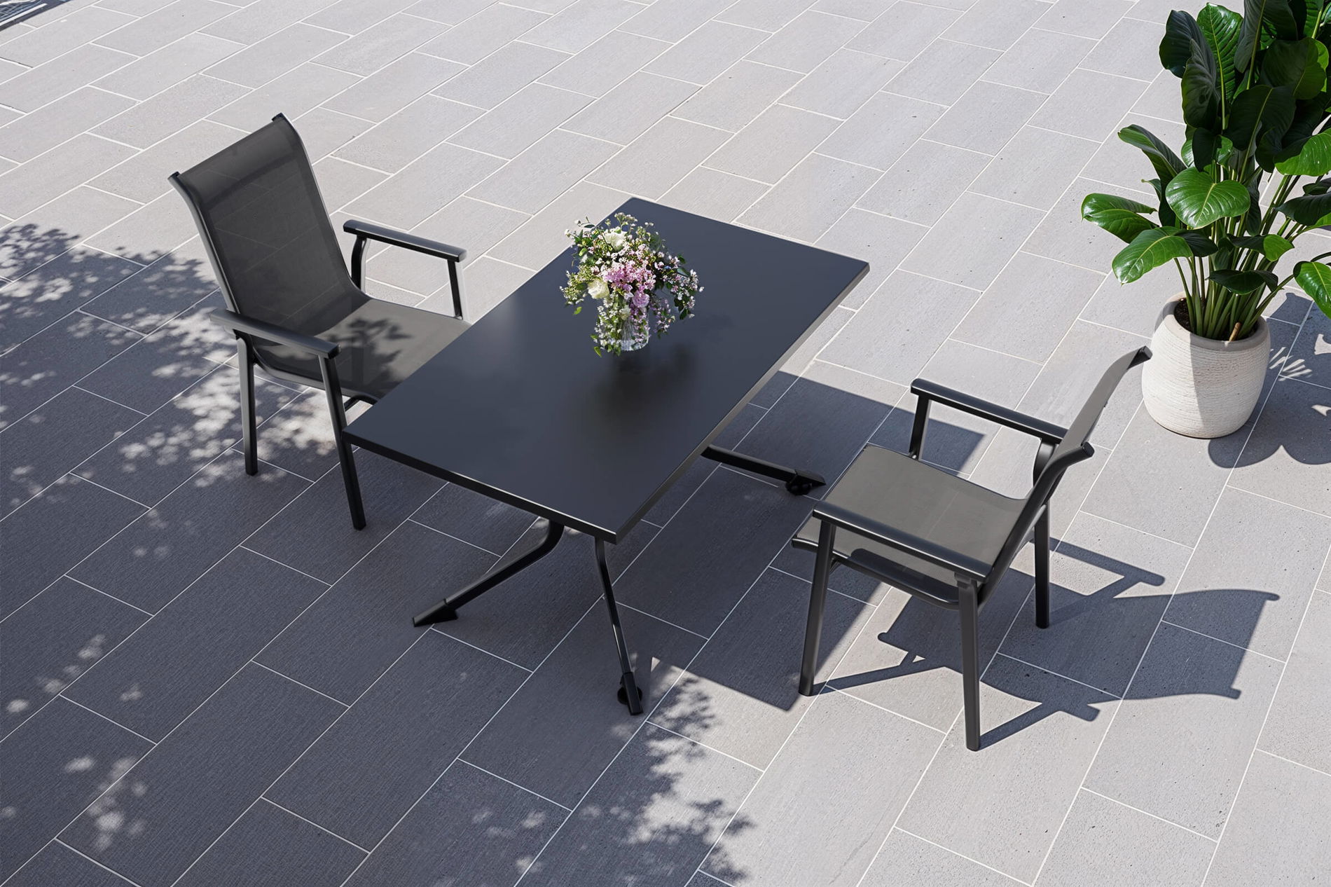 KETTLER Modello esclusivo BasicPlus 2026 Set da pranzo da giardino, antracite, Alluminio/Textilene/Kettalux, 140 x 95 cm tavolo, 2 sedie impilabili
