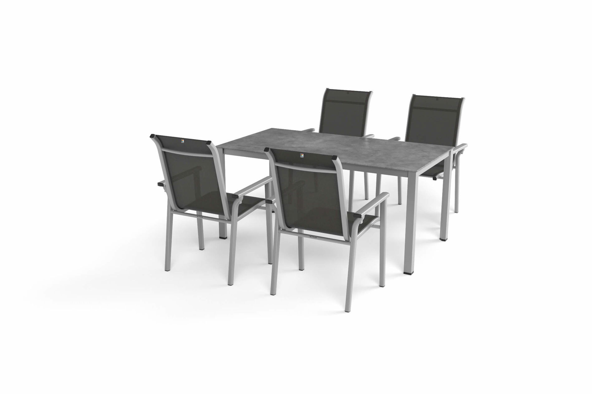 KETTLER Modello esclusivo BasicPlus 2026 Set da pranzo da giardino, argento/antracite, alluminio/textilene, tavolo 160 x 90 cm, 4 sedie impilabili