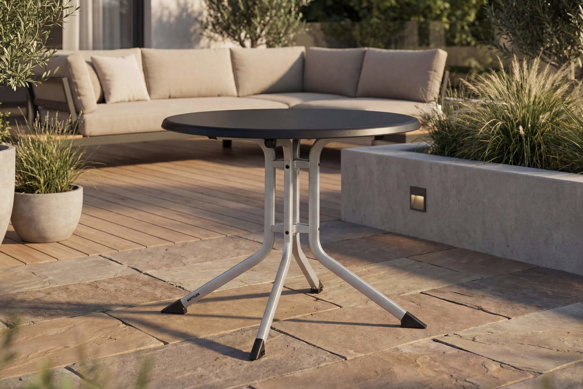 Tavolo pieghevole Kettler BOULEVARD, argento/antracite, Alluminio/KETTALUX, Ø 70 cm, pieghevole, antimacchia