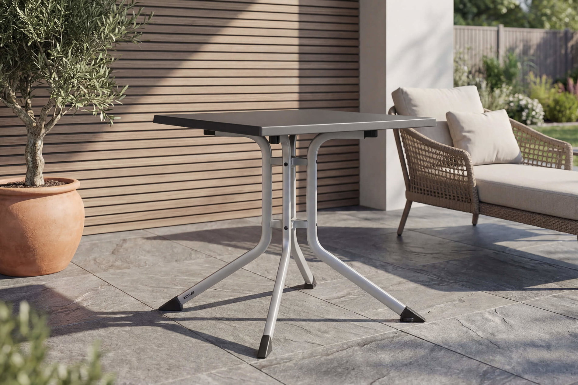 Kettler BOULEVARD Tavolo pieghevole, argento/antracite, Alluminio/KETTALUX, 70 x 70 cm, facile manutenzione, antimacchia
