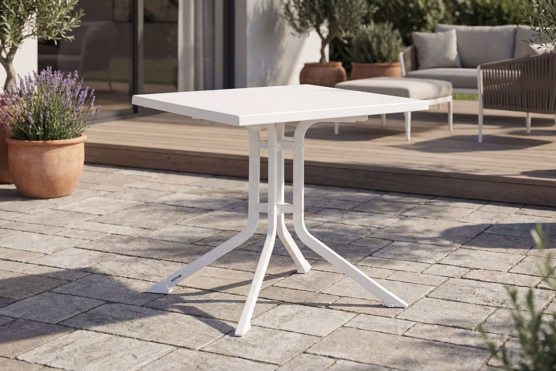 Kettler BOULEVARD Tavolo pieghevole, bianco, Alluminio/KETTALUX, 70 x 70 cm, antimacchia, quadrato