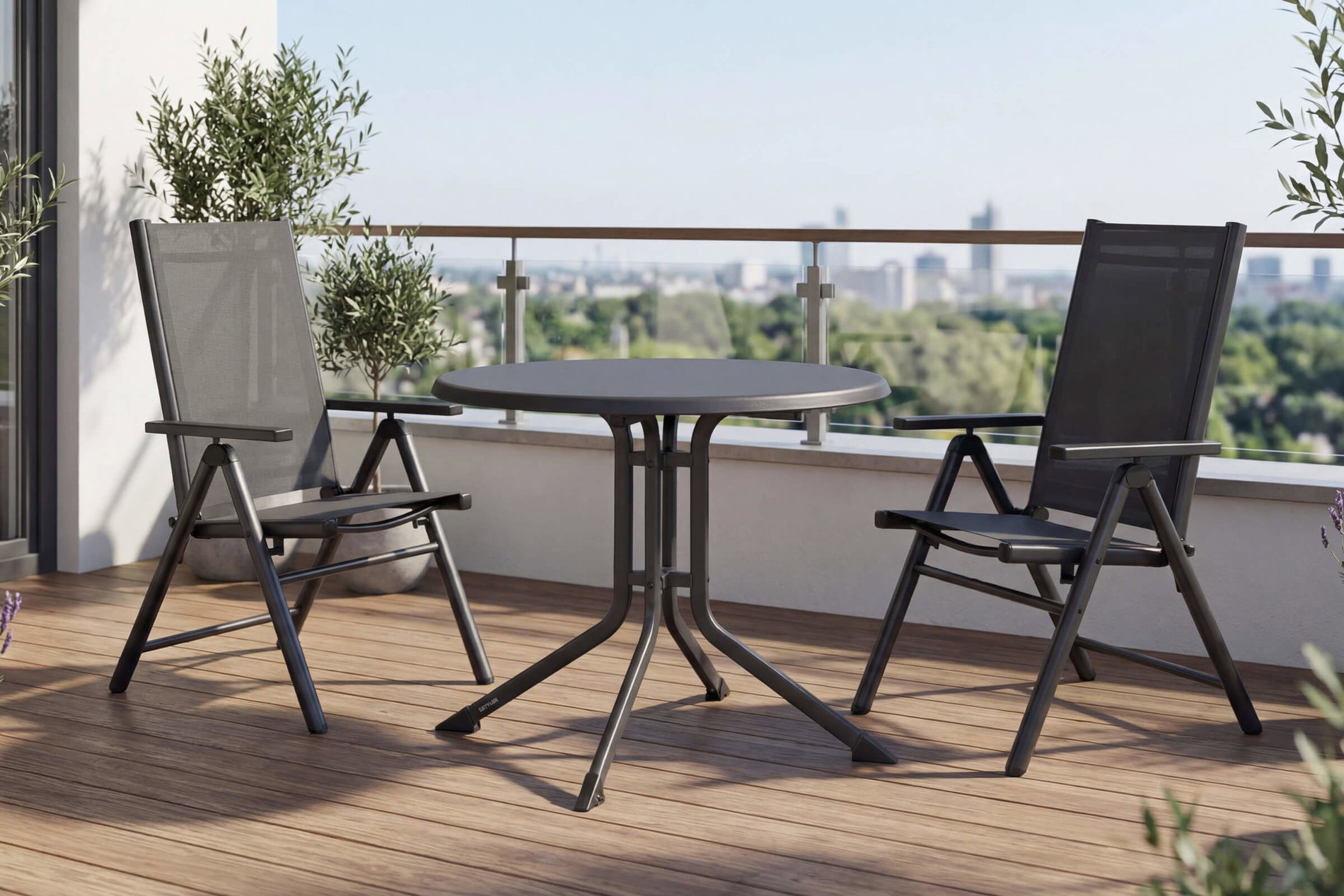 KETTLER BasicPlus Pro Balkon-Set, anthrazit, Aluminium/KETTALUX/Textilene, Tisch Ø 70 cm, 2 Klappstühle, schmutzabweisend KETTLER BasicPlus Pro Balkon-Set, anthrazit, Aluminium/KETTALUX/Textilene, Tisch Ø 70 cm, 2 Klappstühle, schmutzabweisend