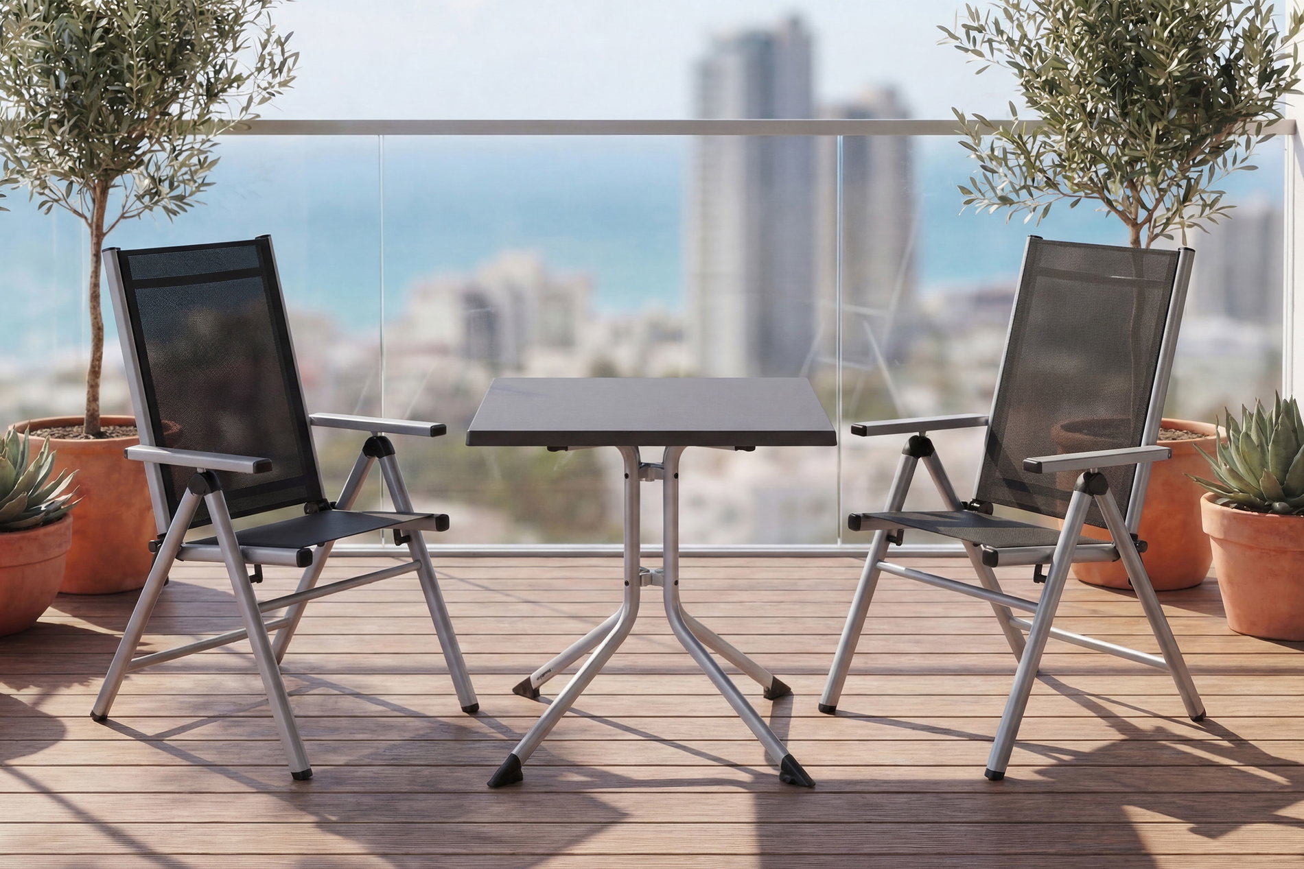 KETTLER BasicPlus Pro Balkon-Set, silber/anthrazit, Aluminium/KETTALUX/Textilene, Tisch 70 x 70 cm, 2 Klappstühle KETTLER BasicPlus Pro Balkon-Set, silber/anthrazit, Aluminium/KETTALUX/Textilene, Tisch 70 x 70 cm, 2 Klappstühle