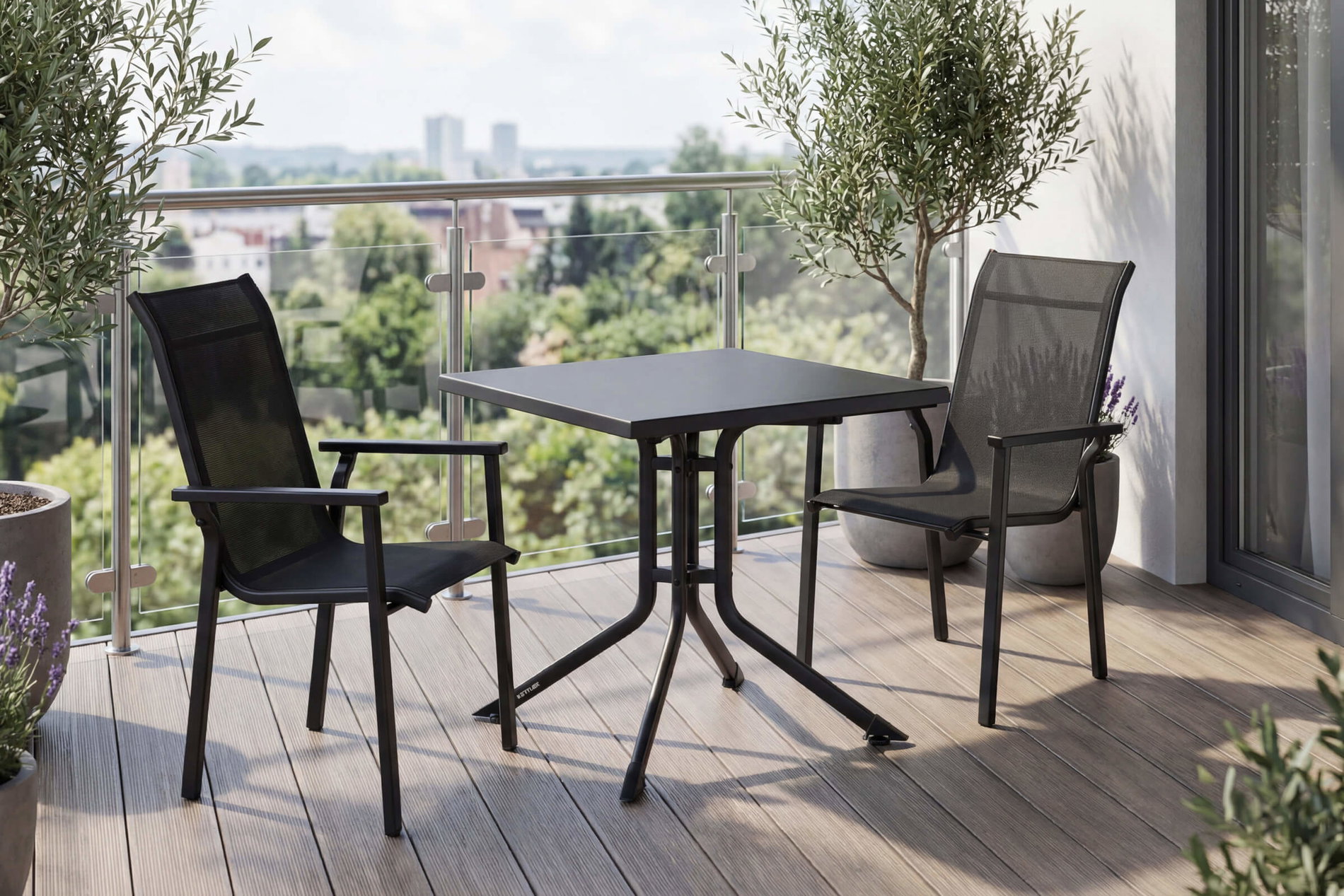 KETTLER BasicPlus Pro Balkon-Set, anthrazit, Aluminium/KETTALUX/Textilene, Tisch 70 x 70 cm, 2 Stapelsessel, robust KETTLER BasicPlus Pro Balkon-Set, anthrazit, Aluminium/KETTALUX/Textilene, Tisch 70 x 70 cm, 2 Stapelsessel, robust