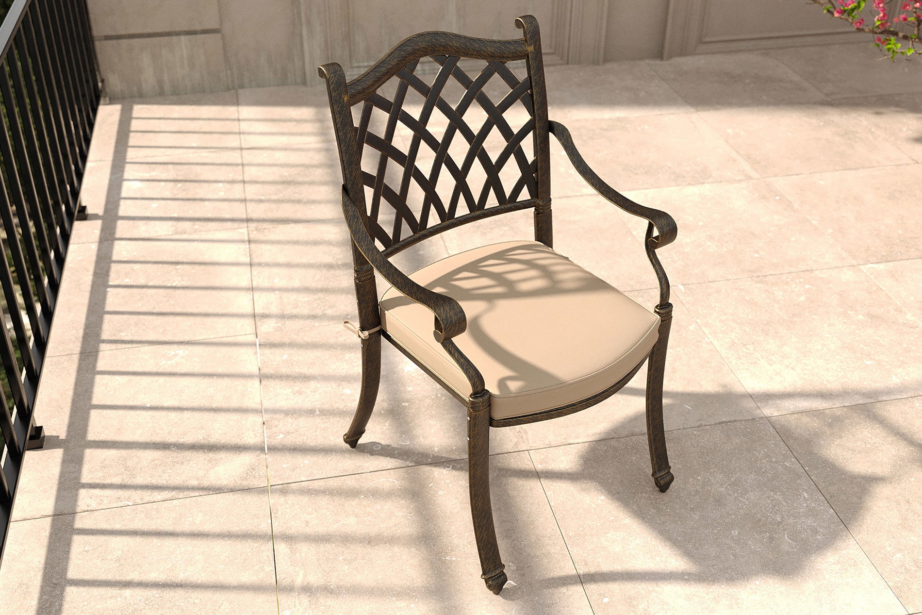 OUTFLEXX Cambridge Sedia da giardino, bronzo/kaki, Alluminio/Poliestere, ca. 68 x 65 x 89 cm, cuscino incluso, impilabile, verniciata a polvere