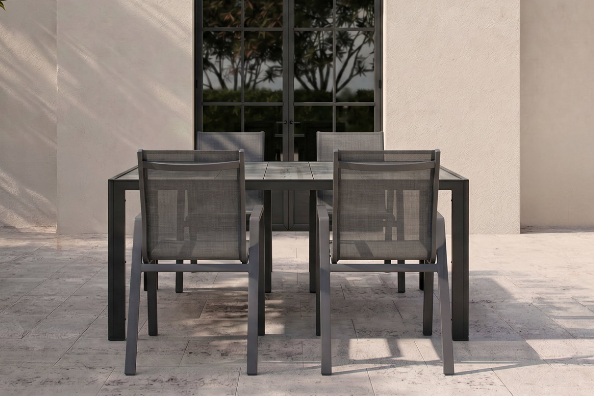 HARTMAN Tanger/Aruba Garten-Essgruppe, xerix/grey wood, Aluminium/Keramik, 168x105cm, 4 Stapelsessel