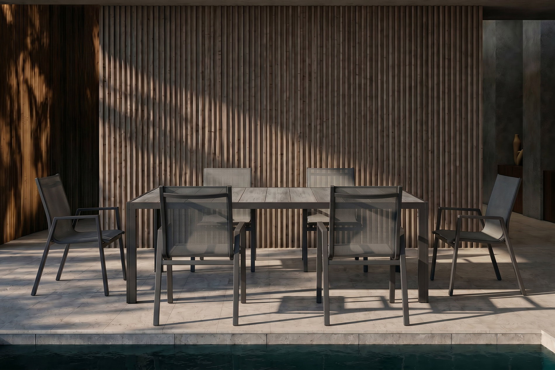 HARTMAN Tanger/Aruba Garten-Essgruppe, xerix/grey wood, Aluminium/Keramik, 228x105cm, 6 Stapelsessel