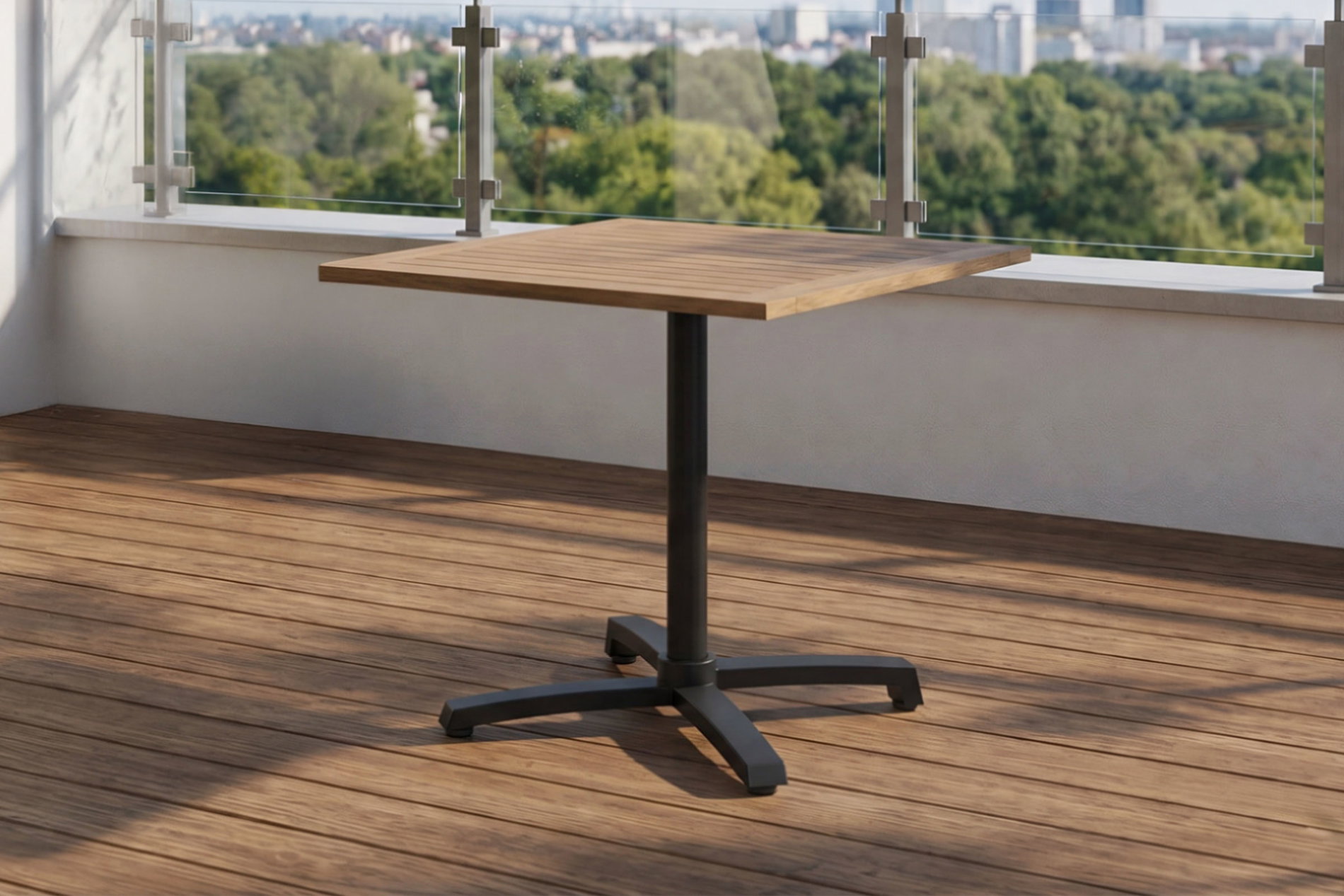 Tavolo Pieghevole Stern Livorno 2, antracite, Alluminio/Old Teak, 80 x 80 cm, pieghevole, struttura a piede incrociato