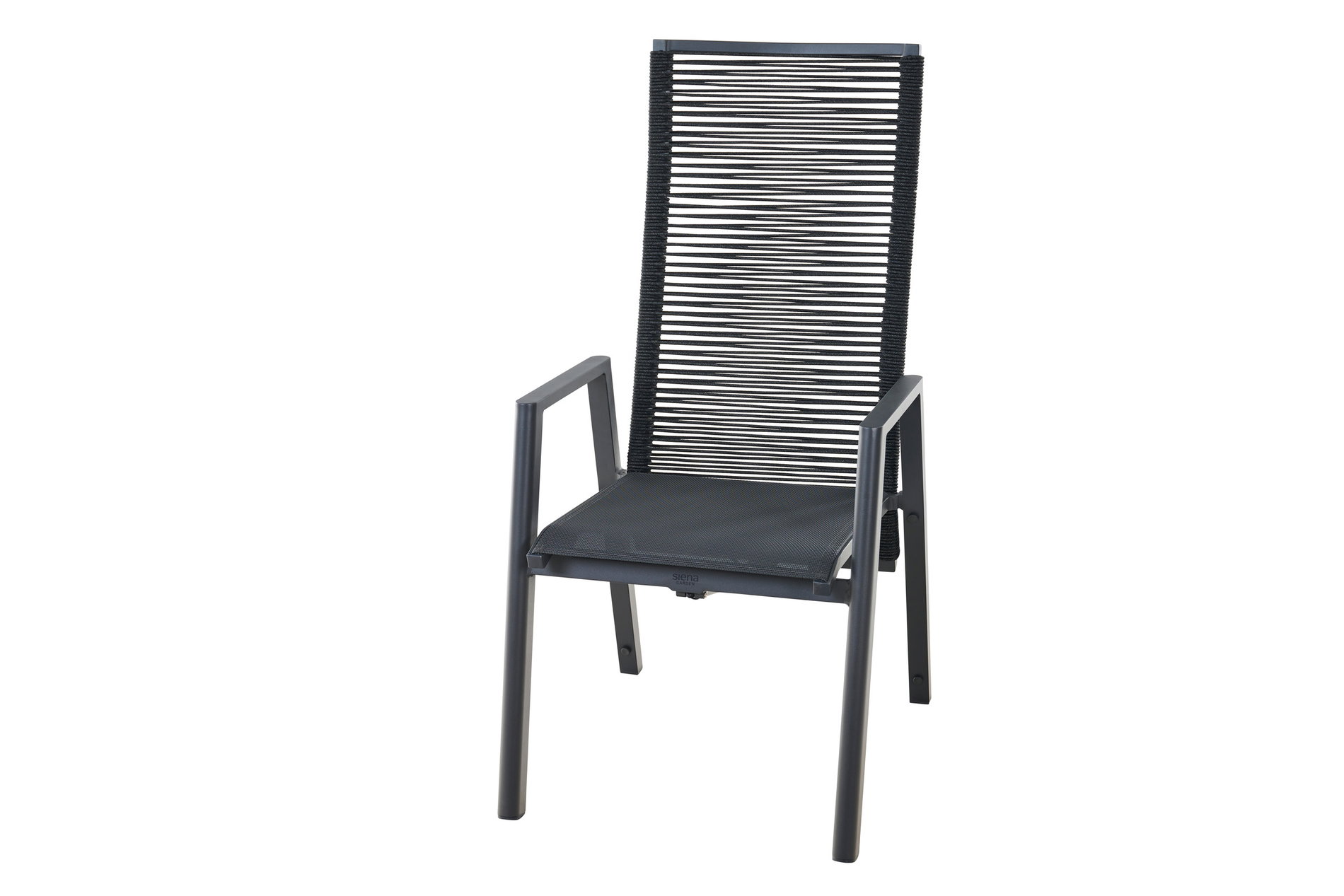 Poltrona SIENA GARDEN Bologna Move, antracite/nero, alluminio e rope, 77 x 56,5 x 113 cm, angolazioni regolabile in continuo