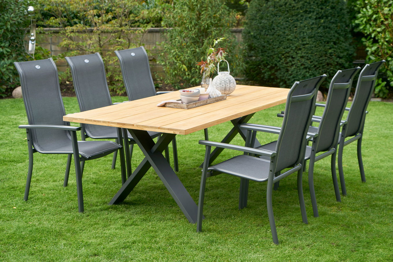 HARTMAN Xanadu / Alice Comfort Gruppo pranzo da giardino, xerix/antracite, Alluminio/Legno di teak, 6 poltrone impilabili, 220x100cm 21165__1