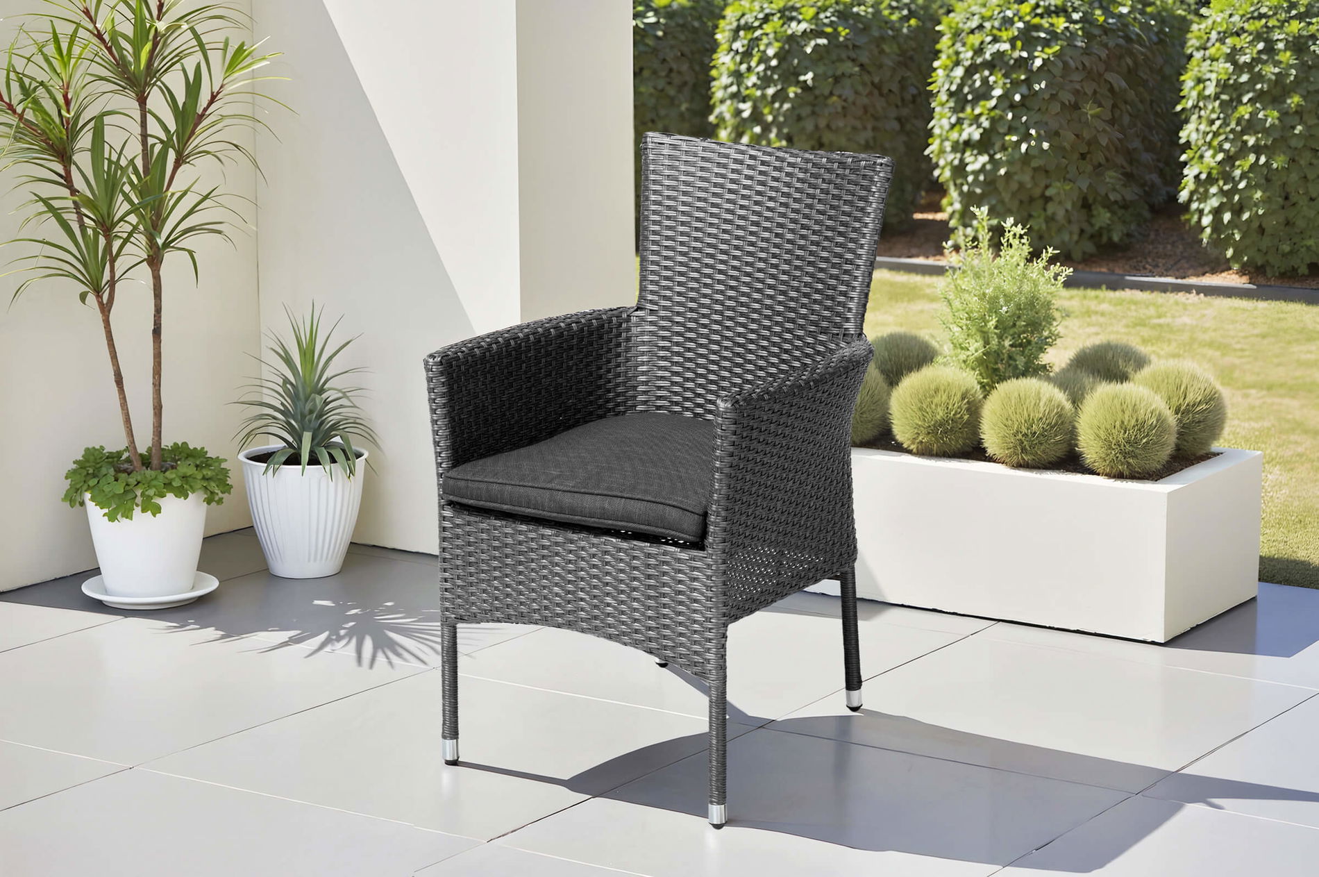 Ploß Rocking Basic Poltrona impilabile, grigio/marrone-melange, polirattan, 59 x 62 x 92 cm, incl. cuscino