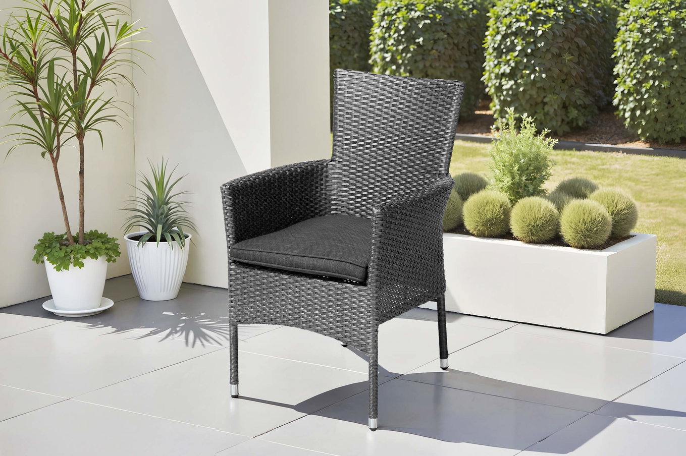 OUTFLEXX Rocking Basic Poltrona impilabile, grigio/marrone-melange, polirattan, 59 x 62 x 92 cm, cuscino incluso 20149__1