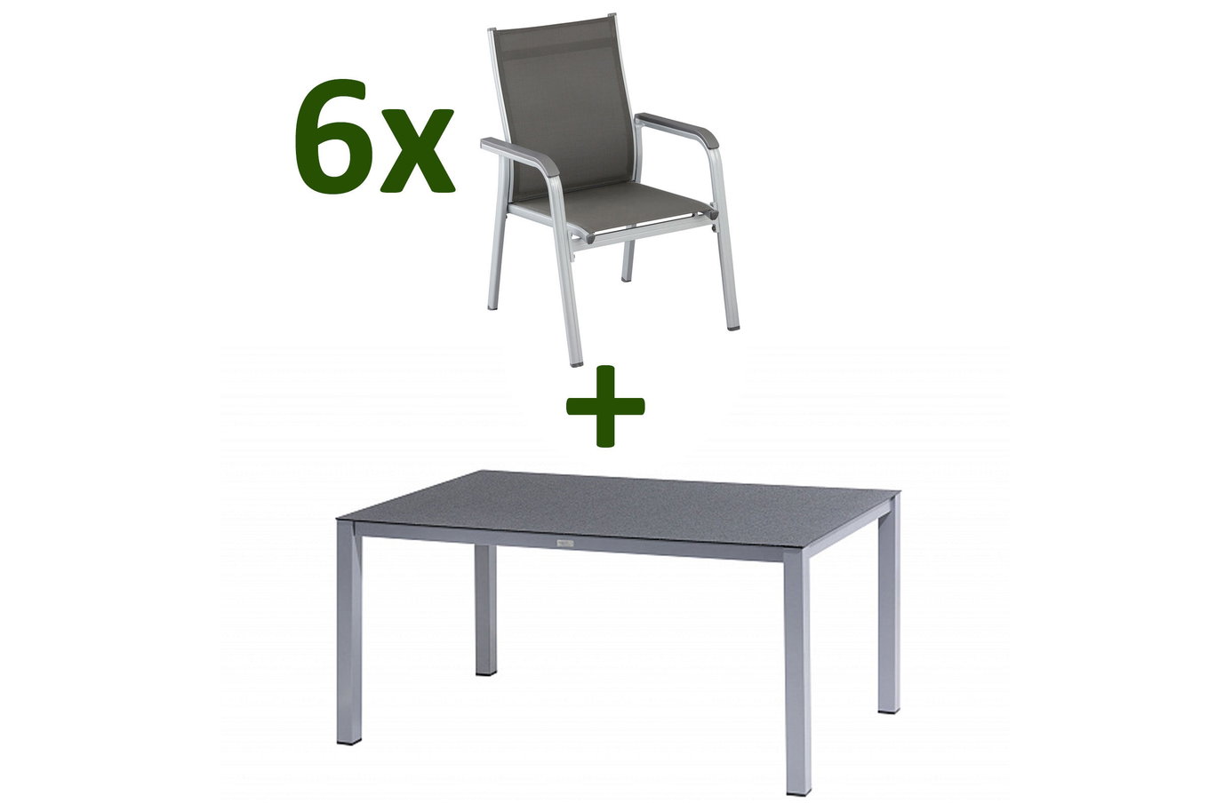 KETTLER BasicPlus Gruppo pranzo da giardino, argento/antracite, Alu/Spraystone/Textil, 160x95 cm, 6 sedie impilabili 28319__1