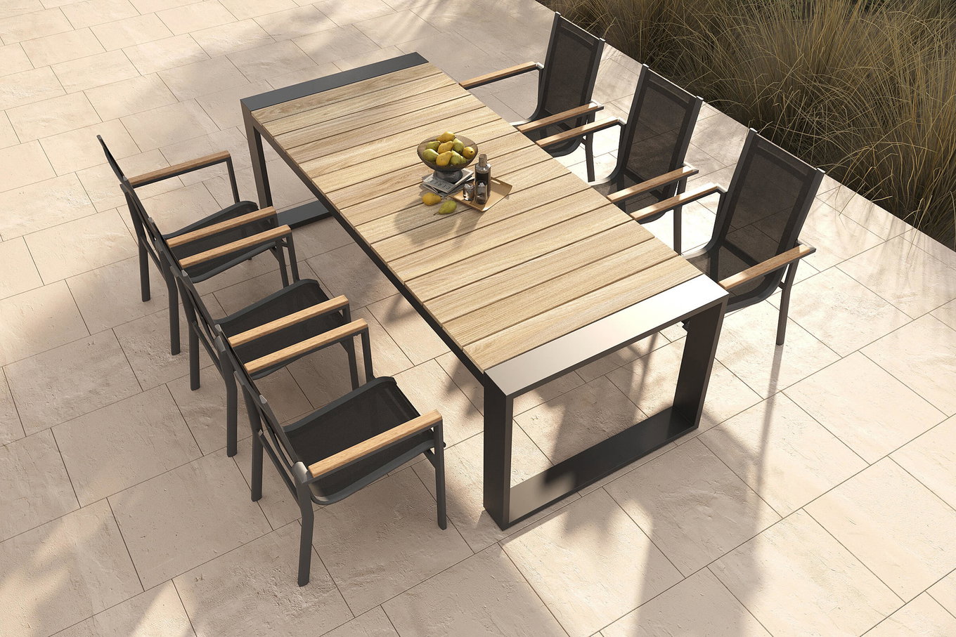 OUTFLEXX Evora Set da pranzo da giardino, antracite/naturale, Alluminio/Teak/Textilene, 240 x 100 cm, prodotto certificato FSC® 80947__1