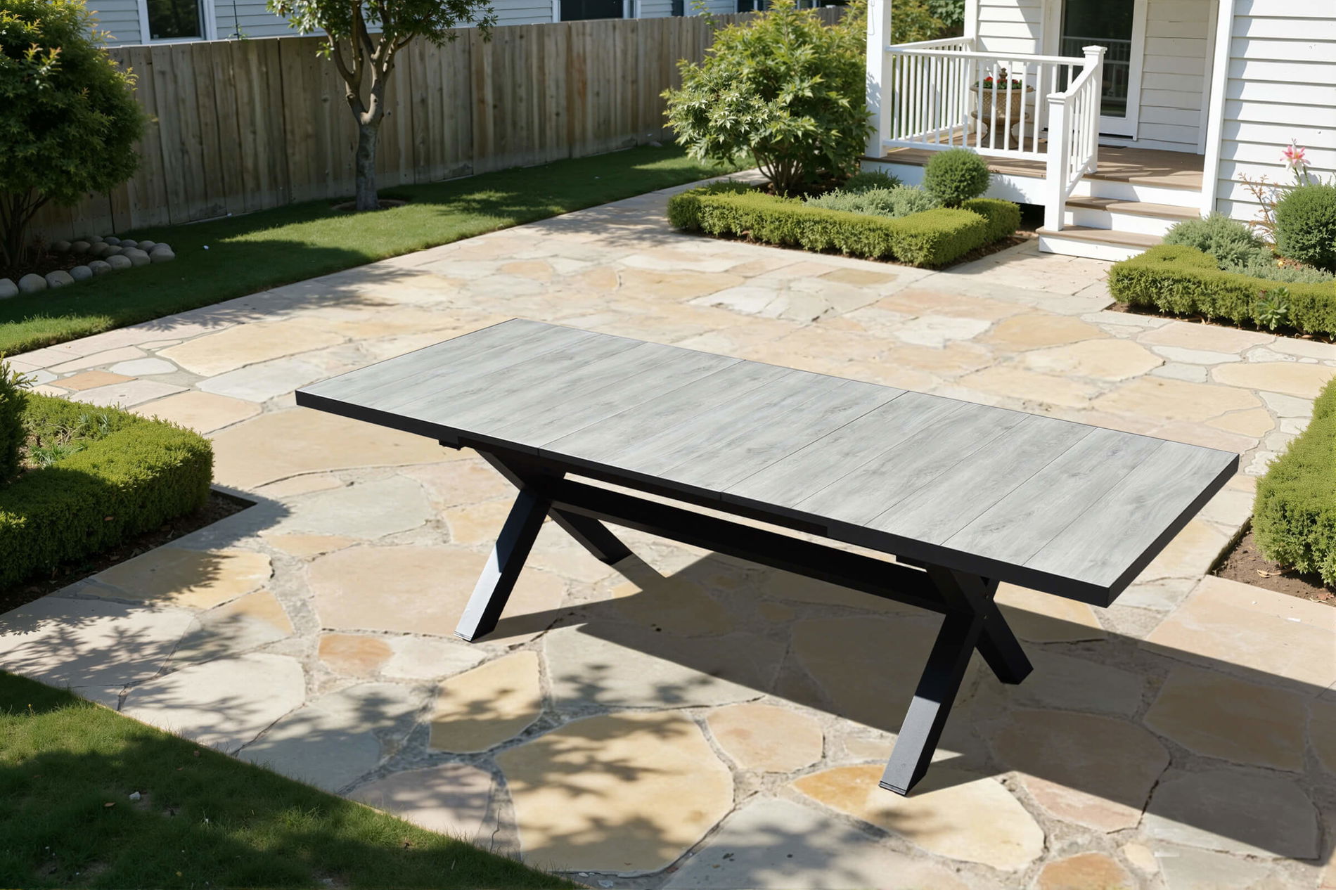 OUTLEXX Louvra Tavolo allungabile, antracite/effetto legno, alluminio/ceramica, 200/260 x 100 cm, piano del tavolo in piastrelle di ceramica