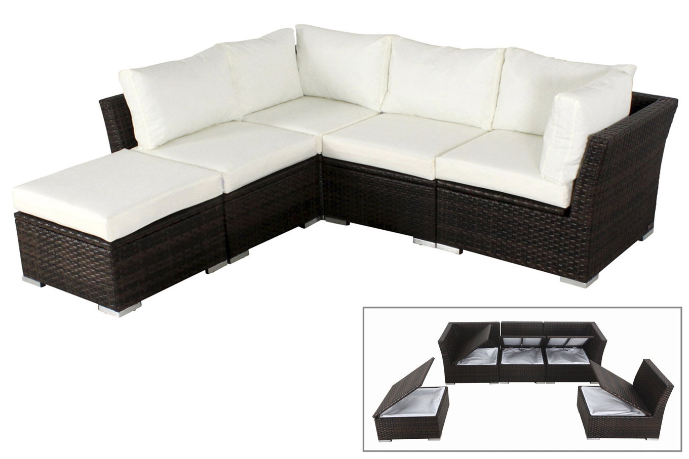 OUTFLEXX salotto da giardino, marrone marmorizzato, polyrattan, per 5 persone, box portacuscini impermeabile 7759_BOX_A__1
