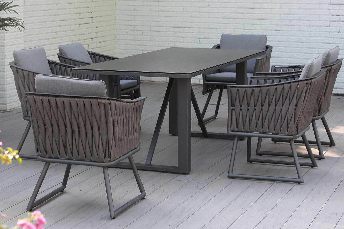 OUTFLEXX Oranger Blossom Gruppo da pranzo da giardino, antracite, Alu/intreccio XL, 7 pezzi, incl. cuscini per seduta e schienale, tavolo 200 x 90 x 76 cm 23395__1