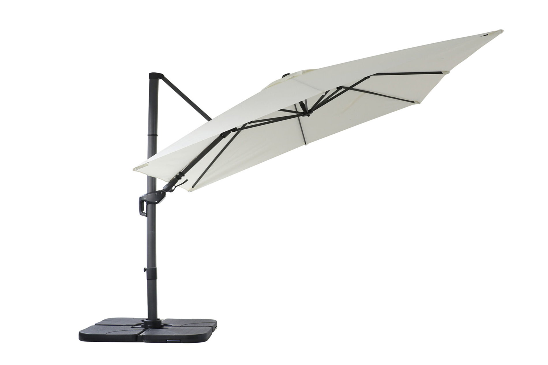 OUTFLEXX Sydney Ombrellone decentrato, crema, alluminio verniciato a polvere, 300 x 300 cm, funzione Twist, supporto per piastrelle incluso