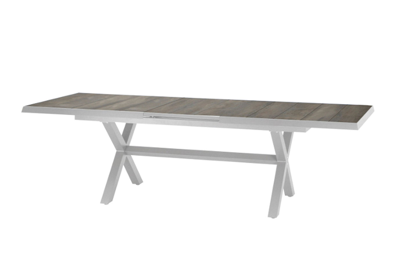 SIENA GARDEN Sincro tavolo allungabile, bianco-grigio opaco/washed grey, Alu/ceramica, 200/260x100 cm, meccanismo di estensione sincrono 21998__1