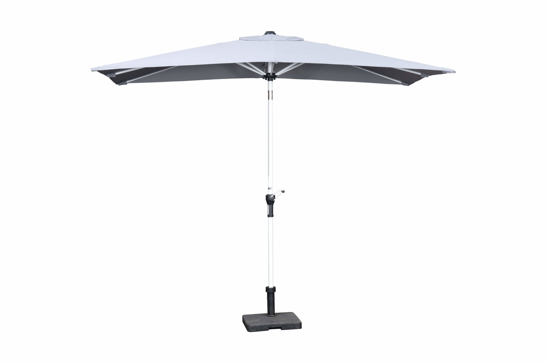 OUTFLEXX Sydney Ombrellone da mercato, bianco/grigio, Alluminio/Poliestere, 270 x 150 cm, con funzione a manovella, verniciato a polvere, protezione UV 80+, resistente alle intemperie