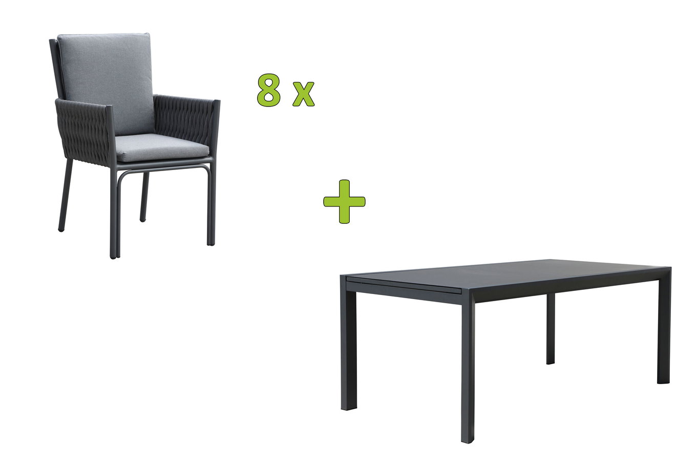 OUTFLEXX Set tavolo da pranzo da giardino, antracite, alluminio, tavolo 180/270x100 cm, 8 poltrone 23900__1