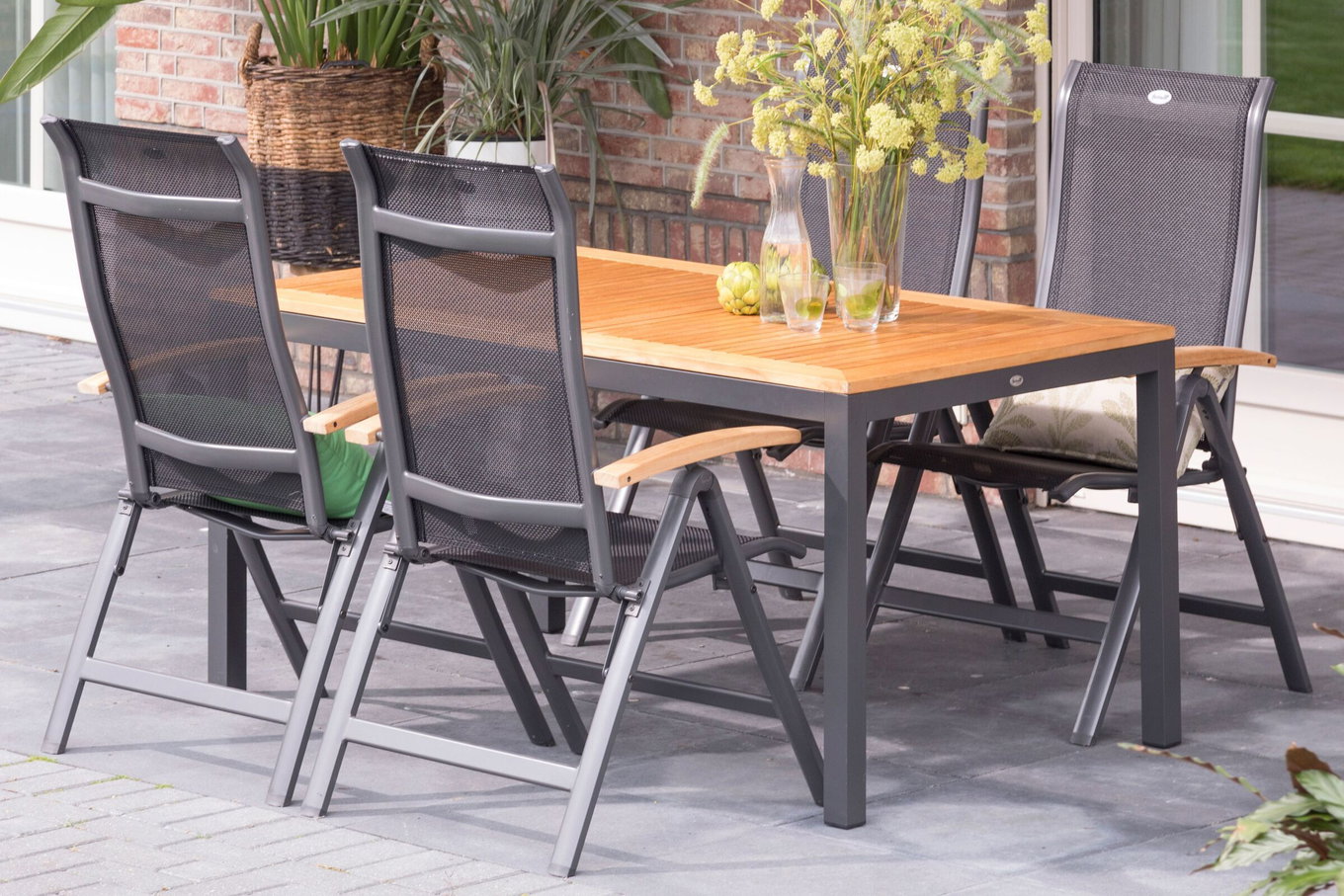 HARTMAN Alice Set da pranzo da giardino, xerix/naturale, Alluminio/Teak, 4x4 Textilen, 4 sedie pieghevoli, 150/210x90cm 16893__1