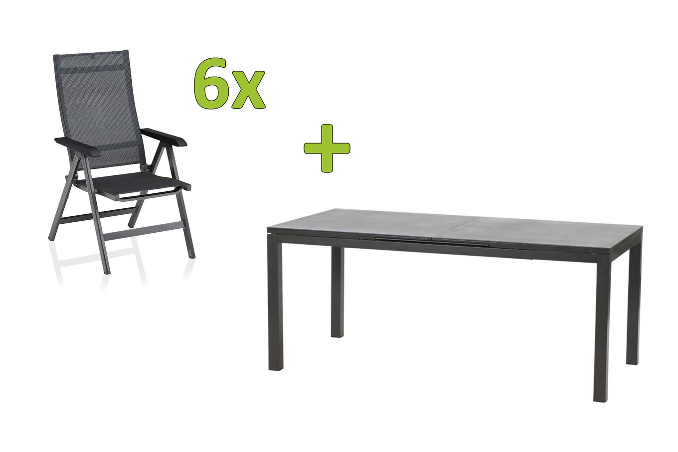 KETTLER BasicPlus Premium Gruppo pranzo da giardino, antracite, Alu/Spraystone, tavolo 180/240x90 cm, 6 sedie pieghevoli 31583__1
