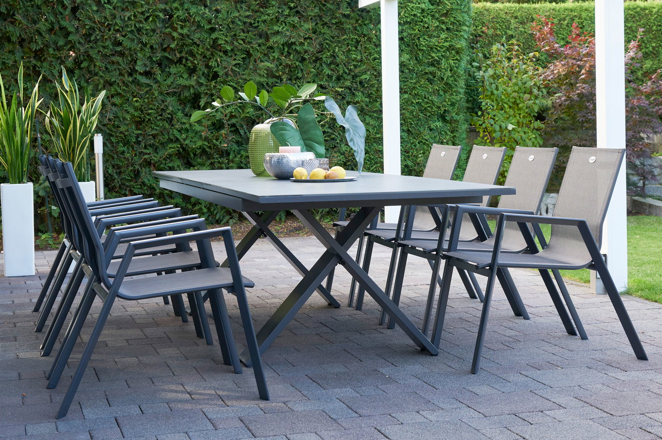 HARTMAN Modello speciale Xanadu / Aruba Gruppo da pranzo da giardino, xerix/antracite, Alluminio/Vetroceramica, 8 poltrone impilabili, 220/280x100cm 21137__1