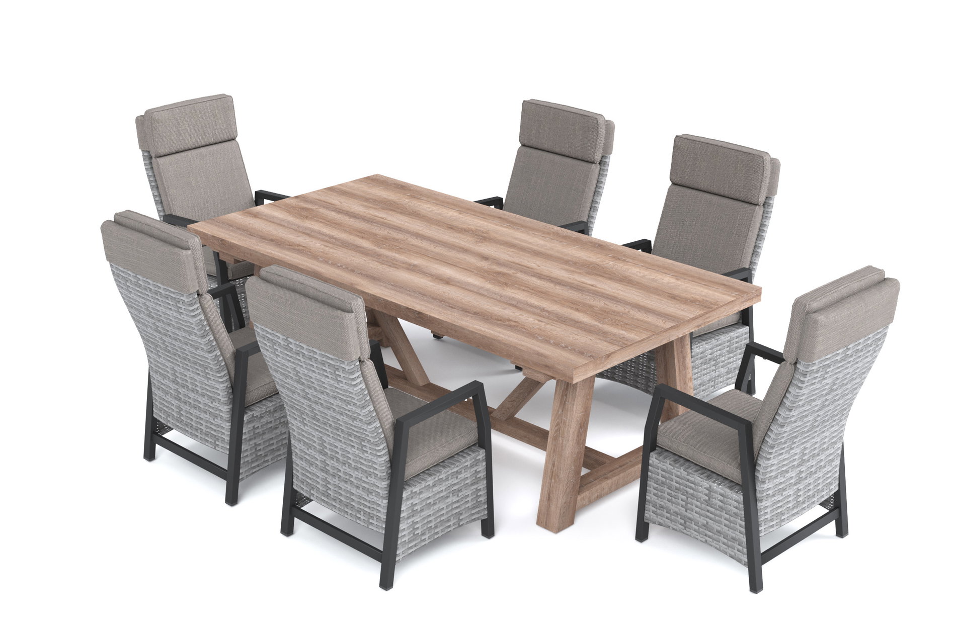 OUTFLEXX Nova Garten-Essgruppe mit 6 Sesseln, anthrazit/grau/natur, Alu/Polyrattan/Teakholz, 220 x 110 cm Tisch, verstellbare Rückenlehne OUTFLEXX Nova Garten-Essgruppe mit 6 Sesseln, anthrazit/grau/natur, Alu/Polyrattan/Teakholz, 220 x 110 cm Tisch, verstellbare Rückenlehne