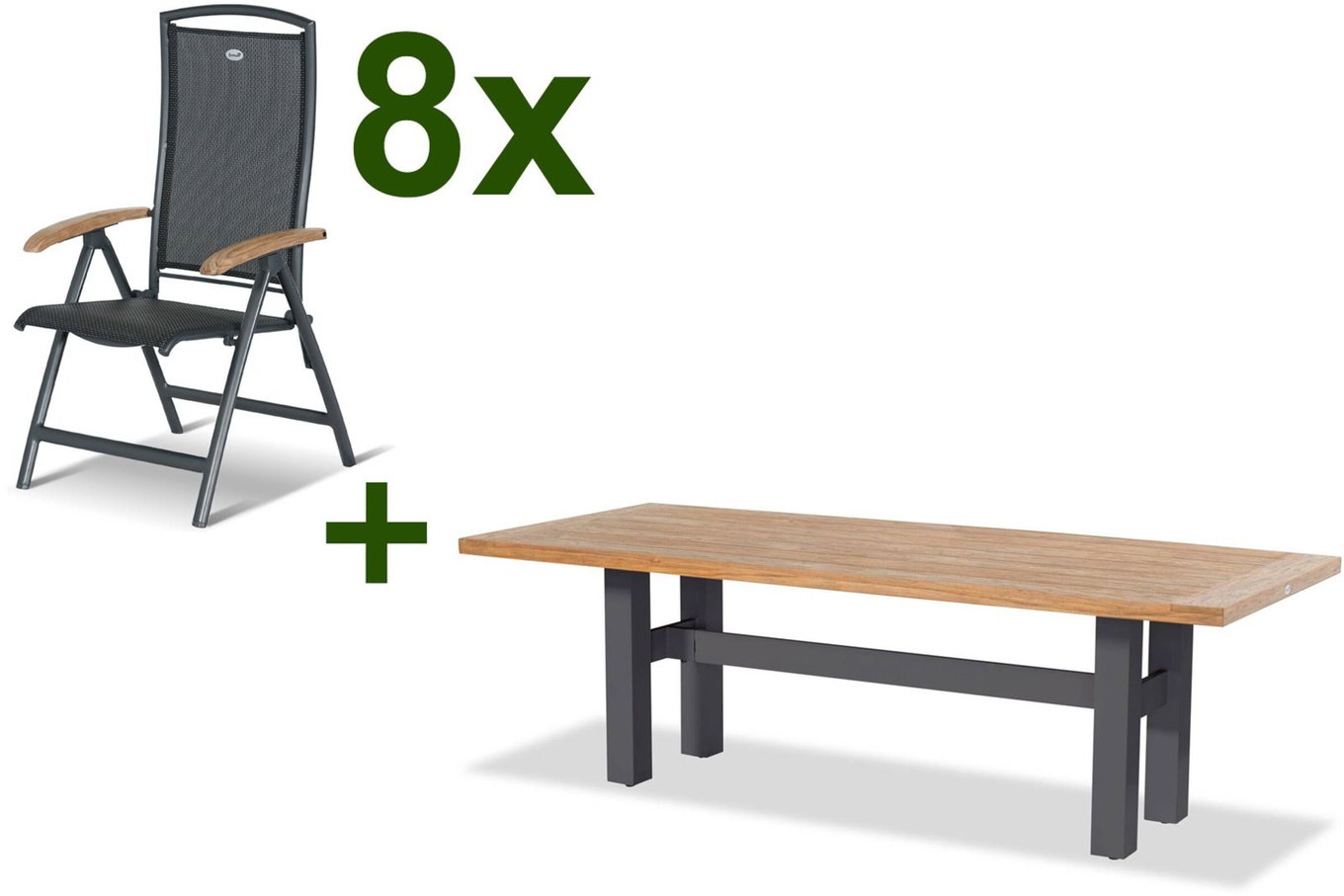HARTMAN Modello speciale Yasmani/Raffaelo Gruppo pranzo da giardino, xerix, Alluminio/Legno di teak, 240x100cm, 8 sedie pieghevoli 19038__1