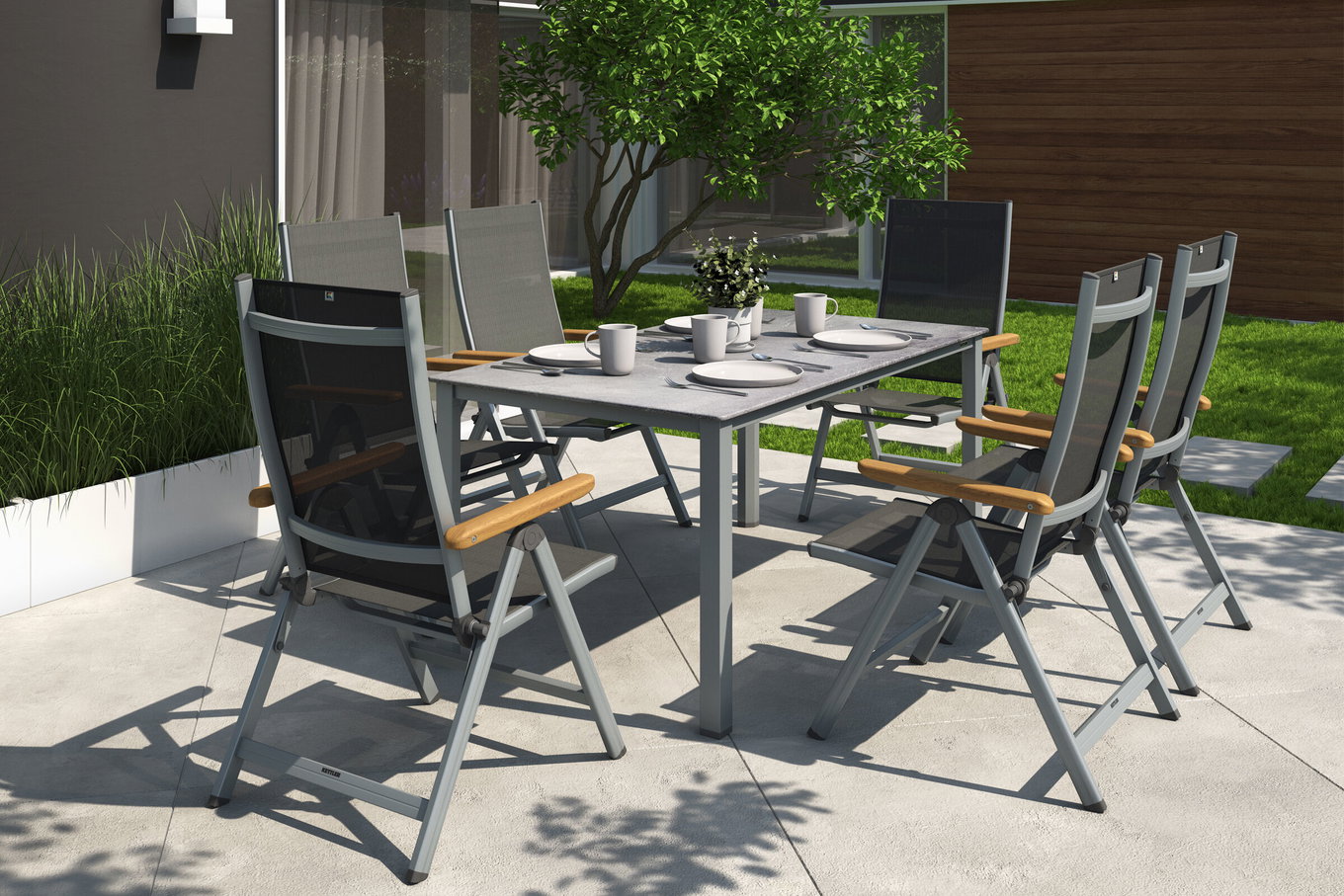 KETTLER Granada Gruppo pranzo da giardino, argento/antracite, Alu, tavolo 160x90, 6 sedie pieghevoli 31403__1