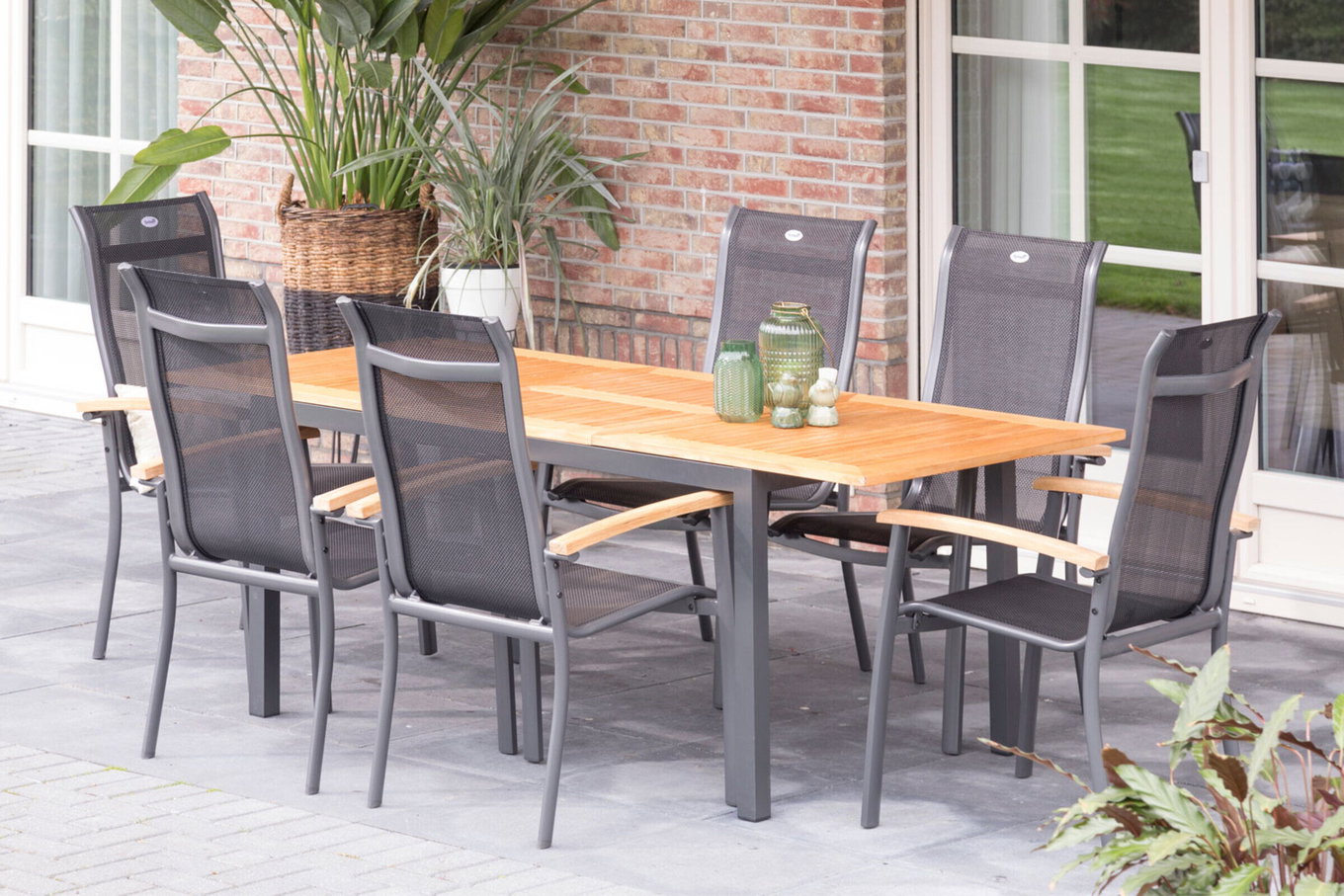 HARTMAN Set di mobili da giardino, xerix-antracite, Alluminio/Legno di teak, 4x4 Textilen, 210/150x90 cm, 6 persone 13971__1