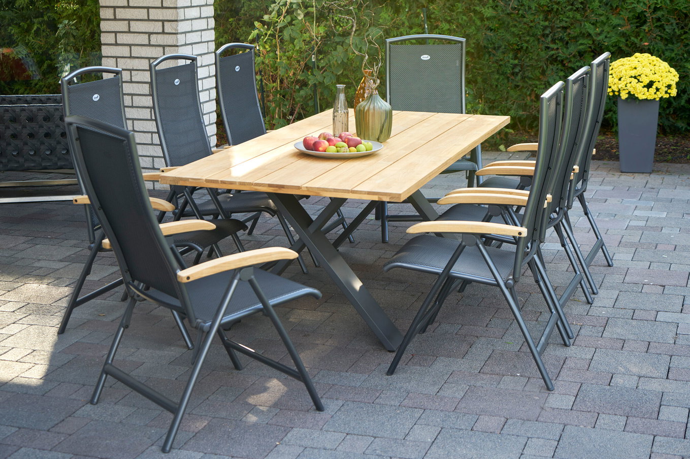 HARTMAN Xanadu / Raffaelo Gruppo pranzo da giardino, xerix/antracite, Alu/Legno teak, 8 sedie pieghevoli, 220x100cm 21152__1