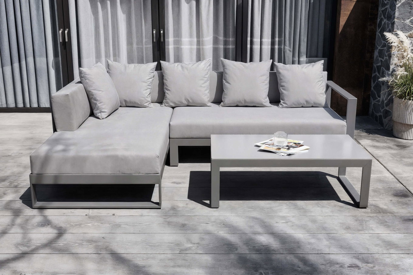 OUTFLEXX Willis Lounge angolare, argento, alluminio/poliestere, 5 persone, incl. tavolino 20131__1