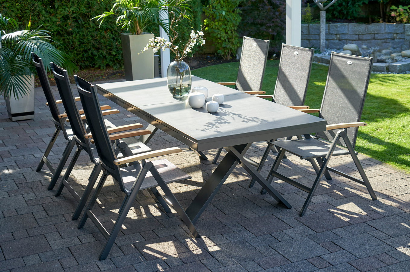 HARTMAN Modello Speciale Xanadu / Aruba Gruppo Pranzo da Giardino, xerix/antracite, Alu/Vetroceramica, 6 Sedie Pieghevoli, 220/280x100cm 21123__1