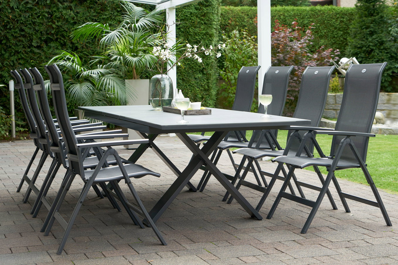 HARTMAN Modello speciale Xanadu / Alice Comfort Gruppo da pranzo da giardino, xerix/antracite, Alu/Vetroceramica, 8 sedie pieghevoli, 220/280x100cm 21114__1