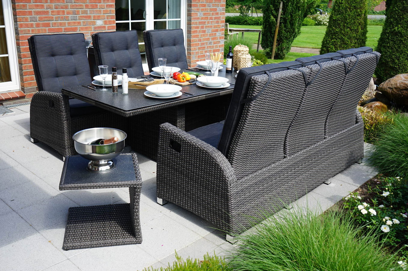 OUTFLEXX Rocking Comfort Set, grigio/marrone-melange, polyrattan, tavolo 220 x 100 cm, 6 persone 18837__1