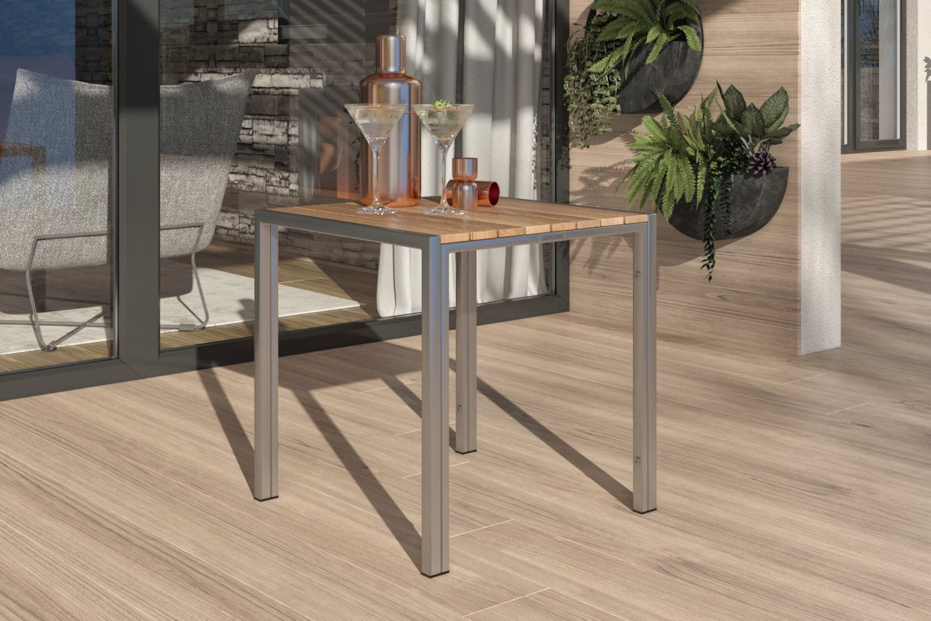 OUTFLEXX Tavolino d'appoggio, Legno di teak/Acciaio inox, 45x45cm, Prodotto certificato FSC® 13512__1