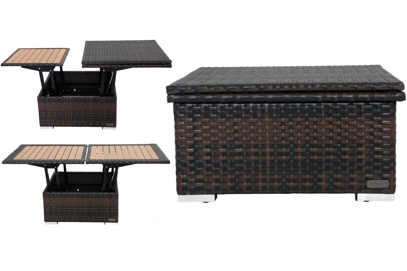 OUTFLEXX Tavolo lounge regolabile in altezza, marrone marmorizzato, polyrattan, 75/152x75x40/64,5cm 8887__1