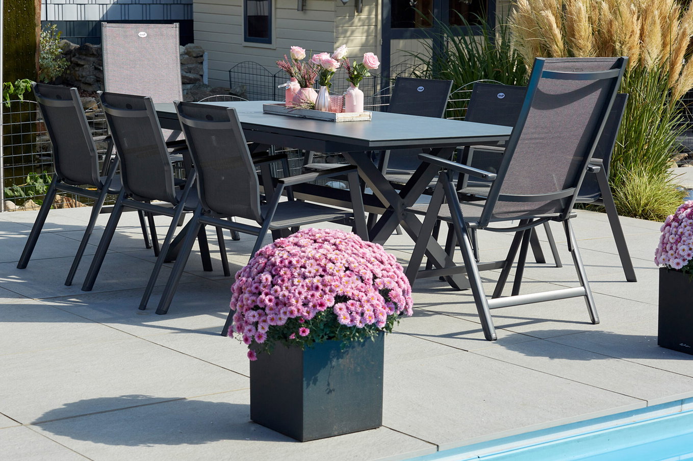 HARTMAN Xanadu / Aruba Gruppo da pranzo da giardino, xerix, Alu/Textilene/Vetroceramica, 6 poltrone impilabili, 2 sedie pieghevoli, 160/220x100cm 23281__1