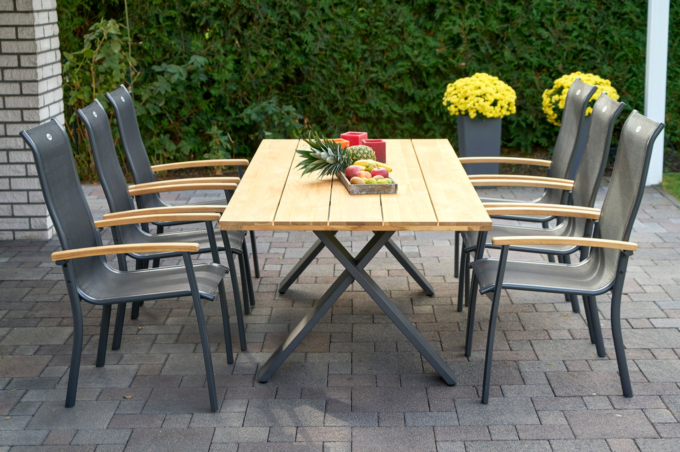 HARTMAN Xanadu / Alice Gruppo pranzo da giardino, xerix/nero, Alluminio/Teak, 4x4 Textilene, 6 Poltrone impilabili, 220x100cm 21159__1