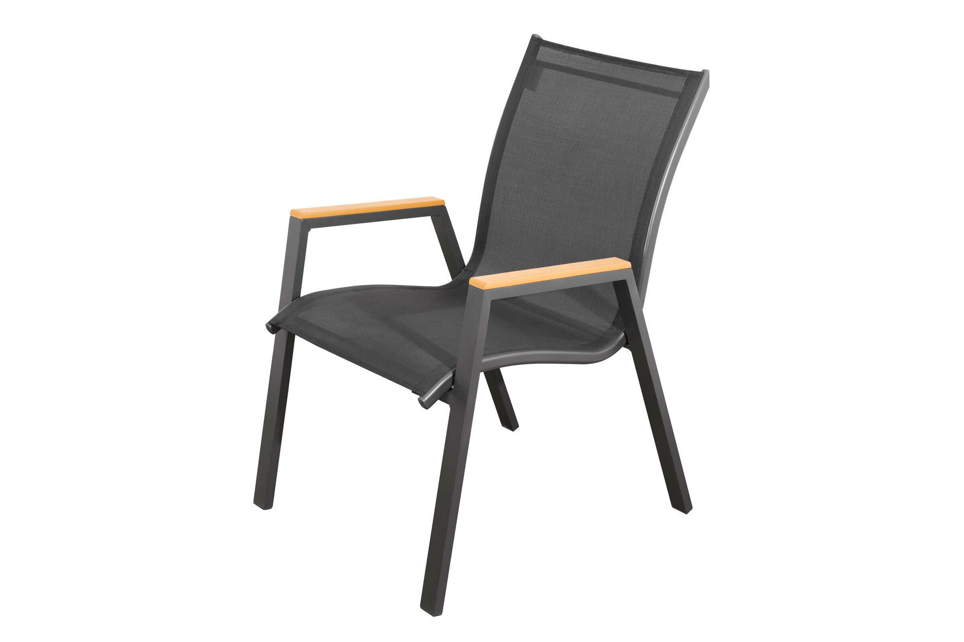 OUTFLEXX Tallinn Sedia impilabile, antracite opaco, Alu/Textilene, braccioli in imitazione legno, verniciata a polvere