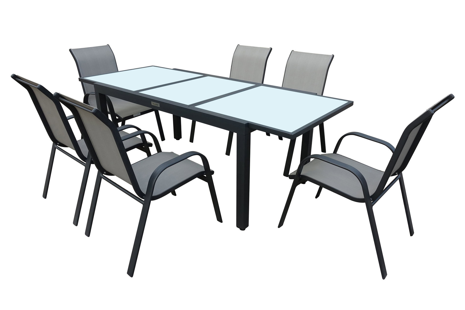 VILLANA Gruppo da pranzo da giardino, antracite/grigio, Alu/Tessuto, Tavolo allungabile 160/220cm, 6 Sedie impilabili 13889__1