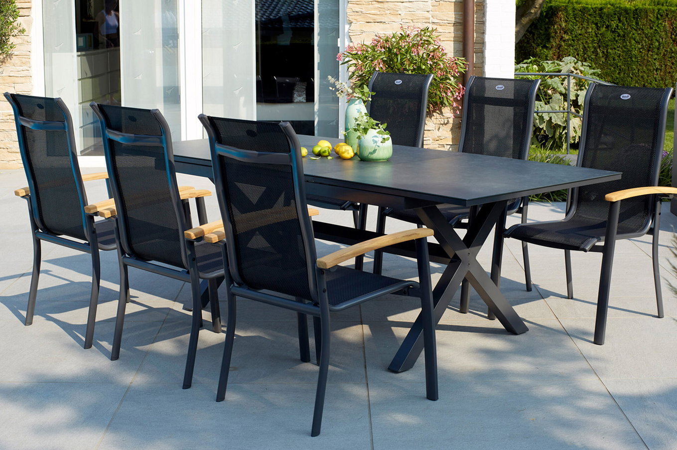 HARTMAN Xanadu / Alice Gruppo pranzo da giardino, xerix/naturale, Alluminio/Teak/Vetroceramica, 4x4 Textilen, 6 poltroncine Dining, 160/220x100cm, braccioli in Teak 23248__1