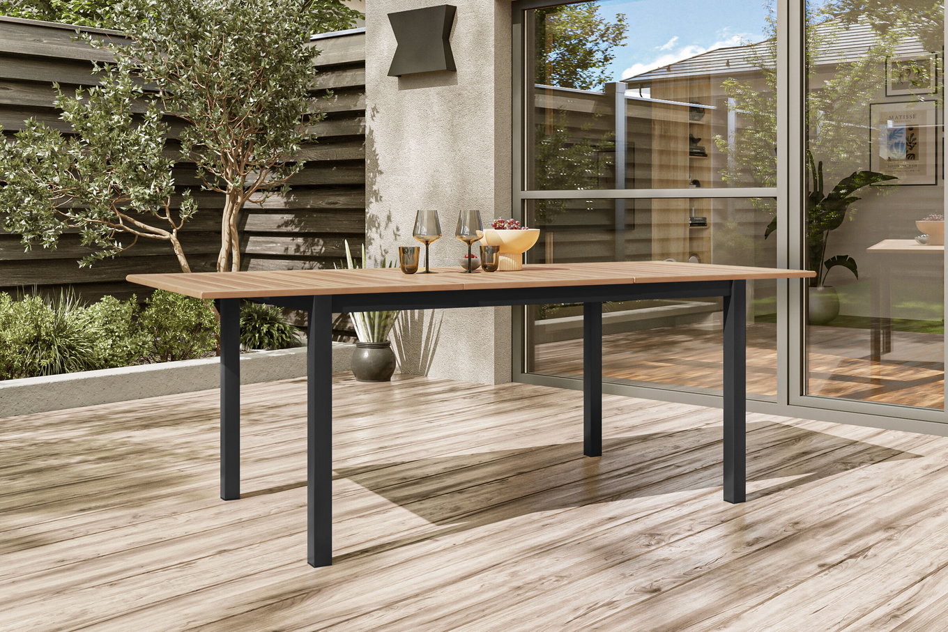OUTFLEXX Premium Tavolo allungabile, antracite opaco, Alu/Teak, 150/210 x 90 cm, estensione sincronizzata con funzione butterfly 21778__1