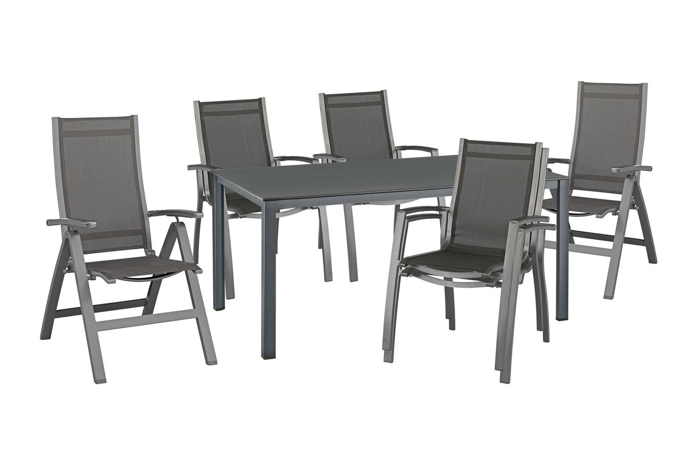 KETTLER Altura salotto, antracite, Alluminio/Textilene, 4 poltrone impilabili, 2 sedie pieghevoli, tavolo Kettalux Plus 160x95cm 15854__1