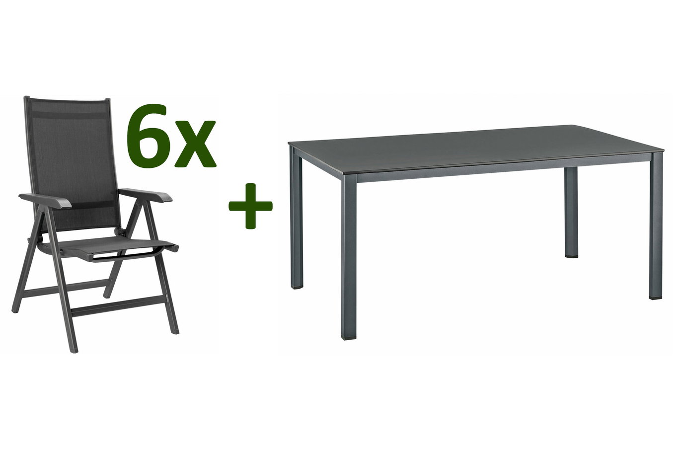KETTLER KETTALUX-PLUS/Basic Plus salotto, antracite, Alu/Textilene, tavolo 160x95 cm, 6 sedie pieghevoli 23343__1
