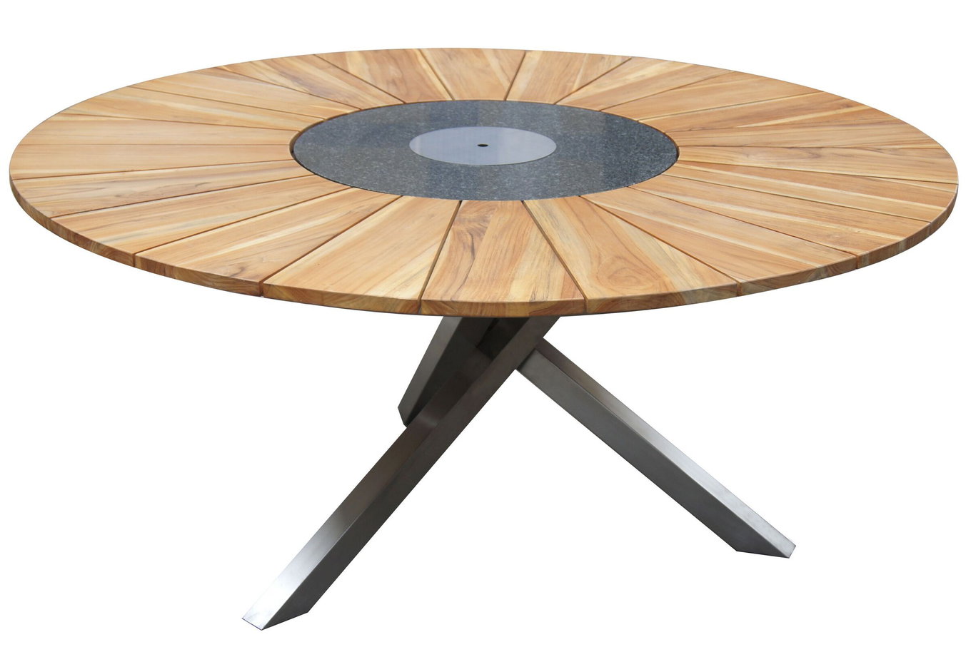 OUTFLEXX Tavolo da pranzo, acciaio inox/legno di teak, Ø 170cm, incl. piastra in granito girevole e glacette, prodotto certificato FSC® 16027__1