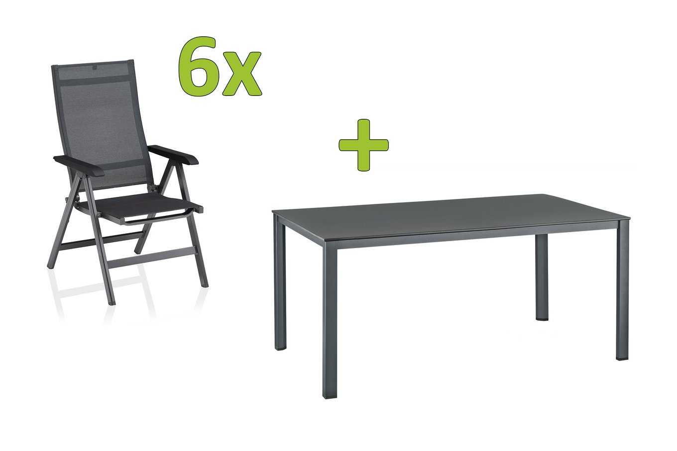 KETTLER BasicPlus Premium set pranzo giardino, antracite/liquirizia, Alu/Textilene, tavolo 160x95 cm, 6 sedie pieghevoli 31508__1